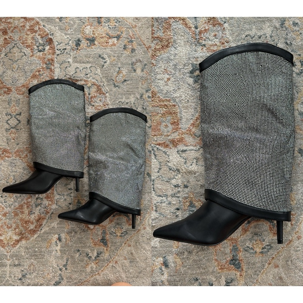 Shoe dazzle heeled sparkling shimmering boots, size 7, black, silver crystals